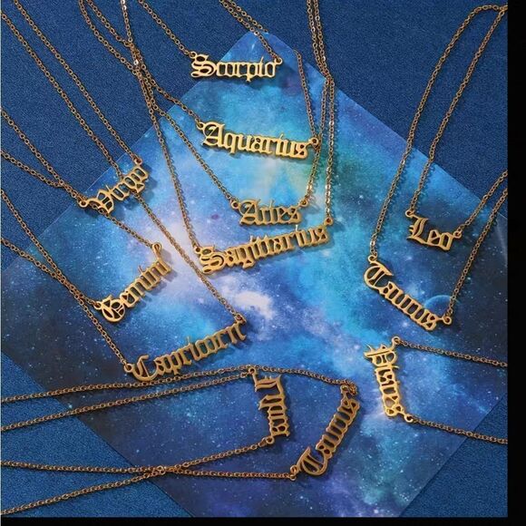 ⭐️Aries Zodiac Nameplate 14k Gold Figaro Chain Necklace 🌙 - Picture 4 of 14